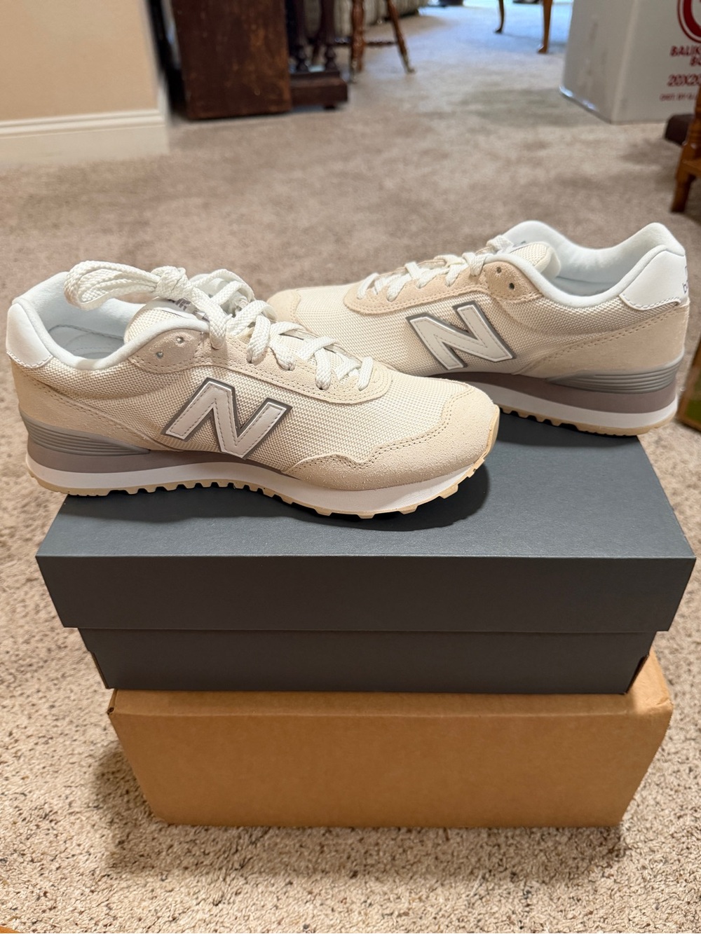 New Balance Cream and Light Gray Retro Runner Sneakers